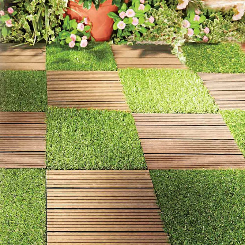PE Material Garden Artificial Grass Deck Tiles